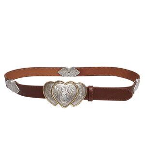 Genuine Leather Belt with Heart Buckle and matching conchos